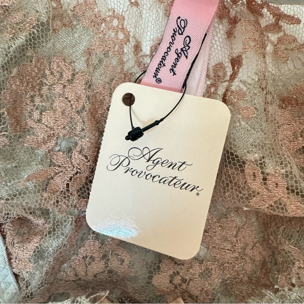 NWT AGENT PROVOCATEUR Lorelli Lace Silk Bikini Briefs Rose Gold Silver Size AP 4 - Picture 10 of 16